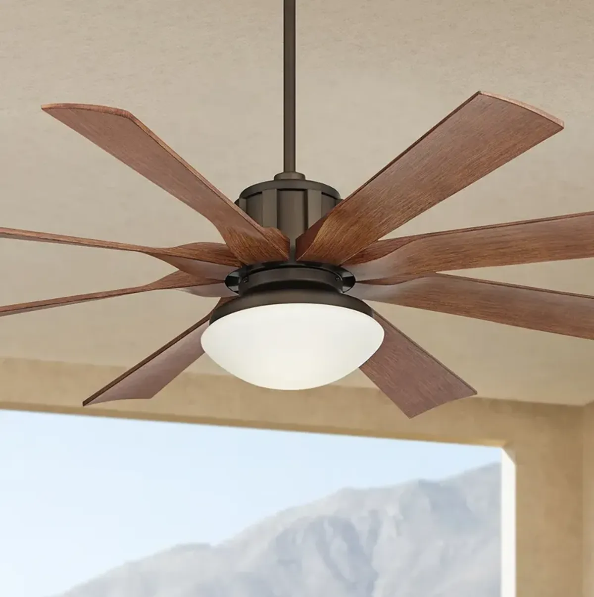 60" Possini Euro Defender Bronze and Koa LED Ceiling Fan with Remote