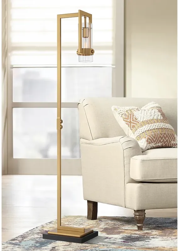 Possini Euro Denali 61" Warm Gold Floor Lamp with Glass Shade