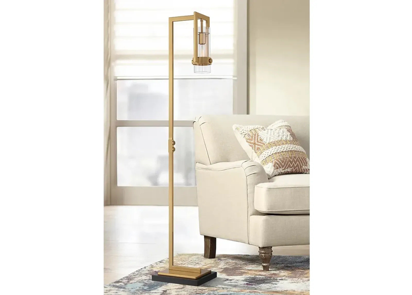 Possini Euro Denali 61" Warm Gold Floor Lamp with Glass Shade