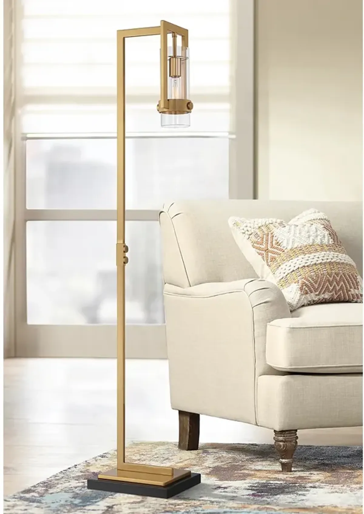 Possini Euro Denali 61" Warm Gold Floor Lamp with Glass Shade