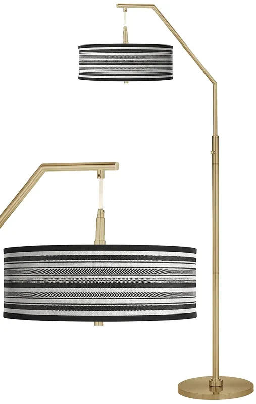 Stripes Noir Giclee Warm Gold Arc Floor Lamp