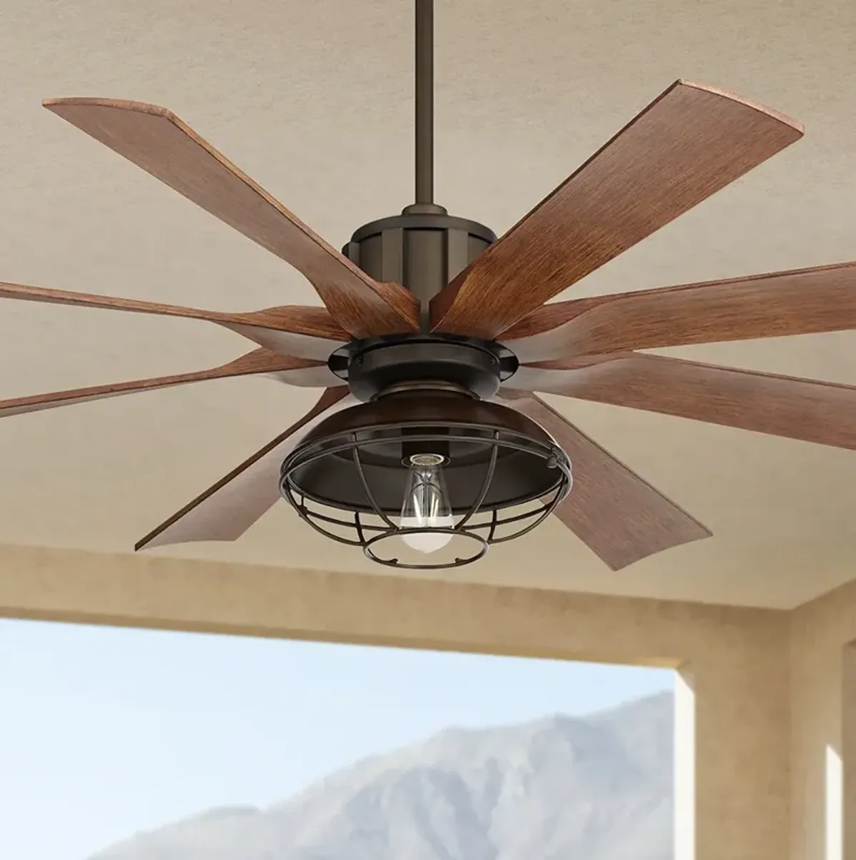 60" Possini Euro Defender Bronze Koa LED Ceiling Fan with Remote