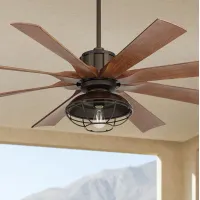 60" Possini Euro Defender Bronze Koa LED Ceiling Fan with Remote