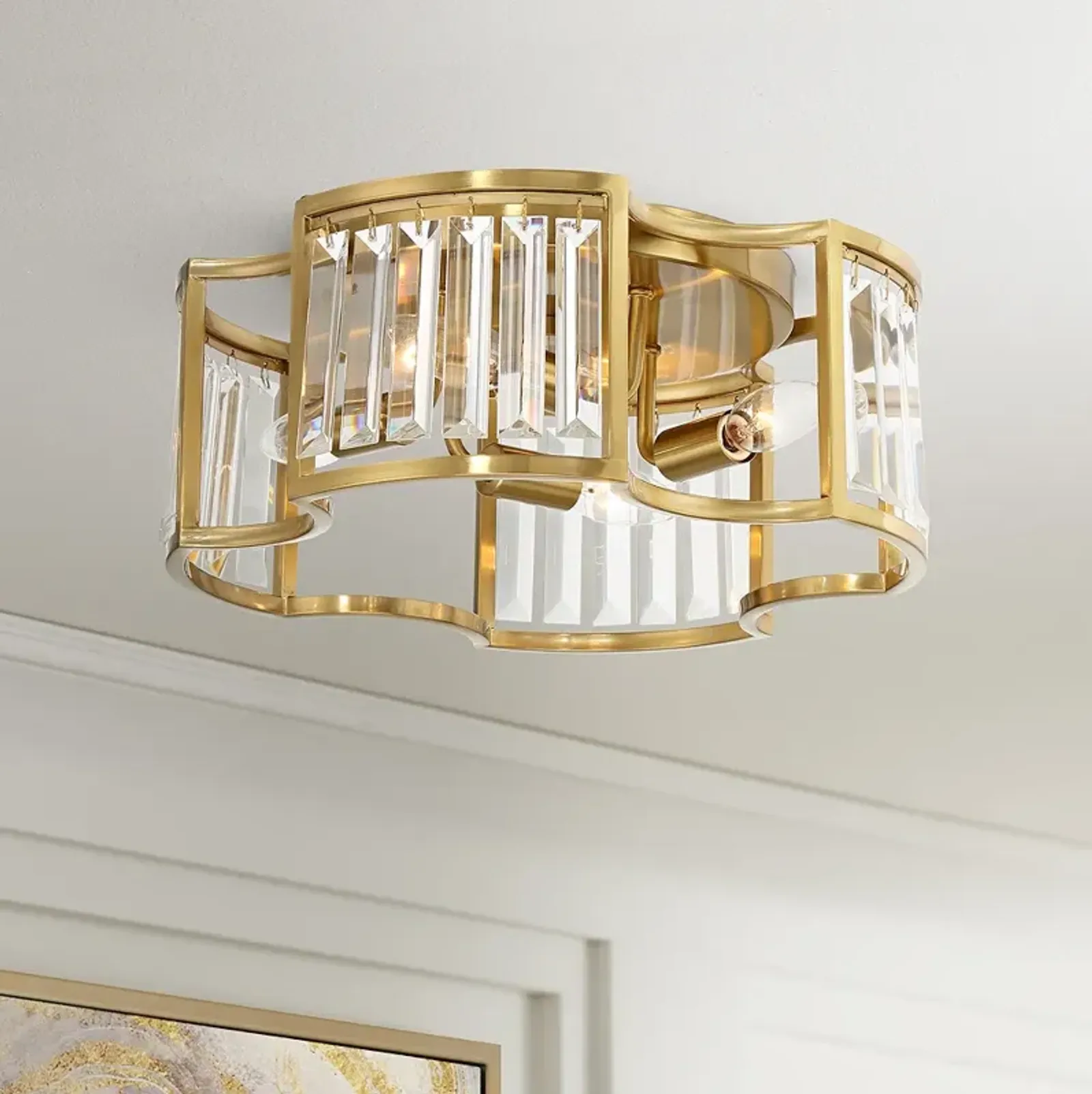 Possini Euro Gillian 15" Wide Soft Gold Crystal 4-Light Ceiling Light