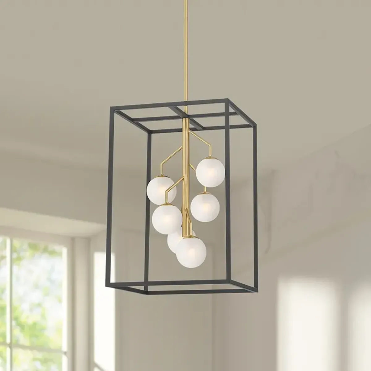 Possini Euro Alter 14 1/4" Wide Black Gold 6-Light LED Pendant Light