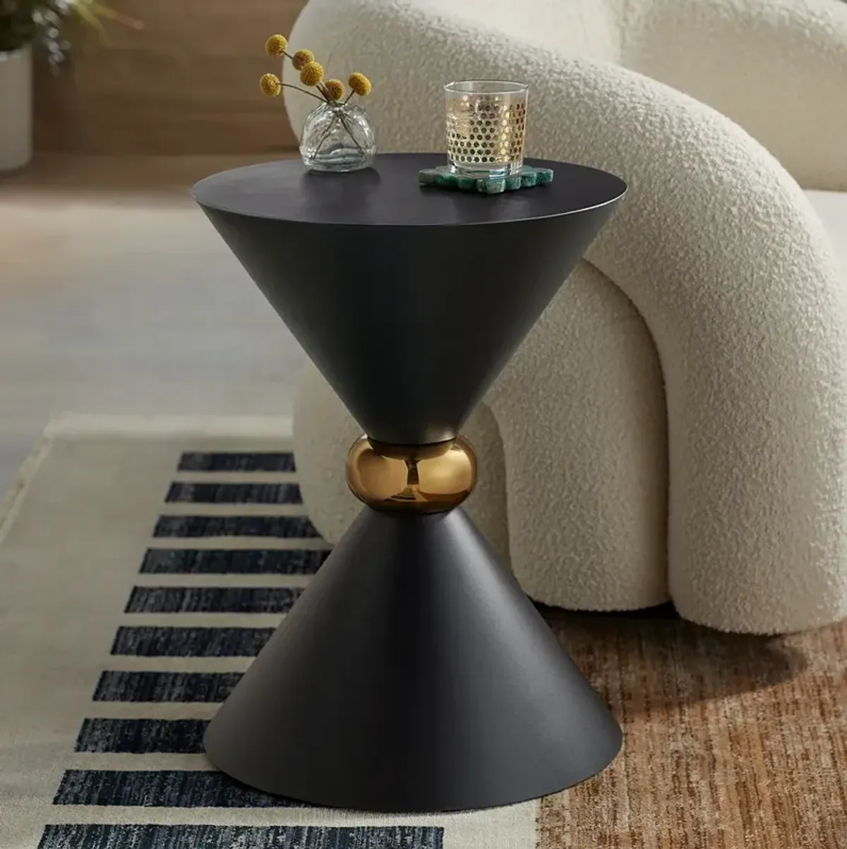 Midnight 17 3/4" Wide Black and Gold Metal Hourglass Side Table