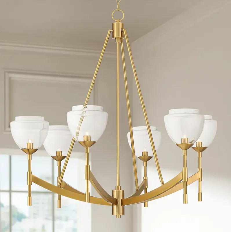 Possini Euro Cassidy 34" Glass and Antique Brass 6-Light Chandelier