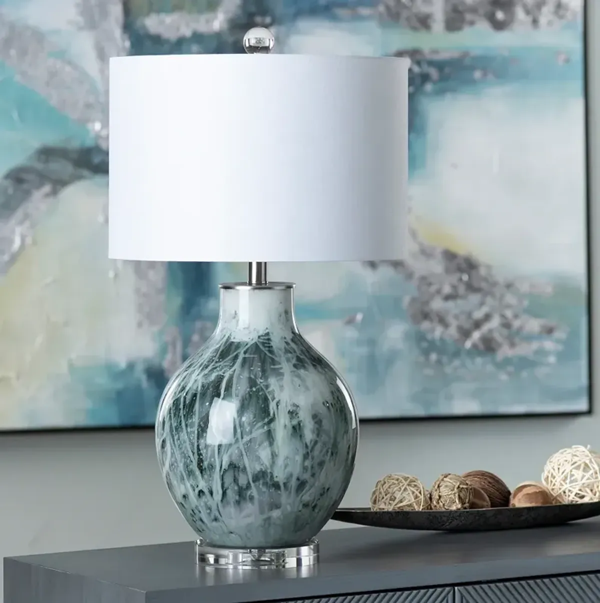 Crestview Collection Gwin 27" Azure Green and White Glass Table Lamp