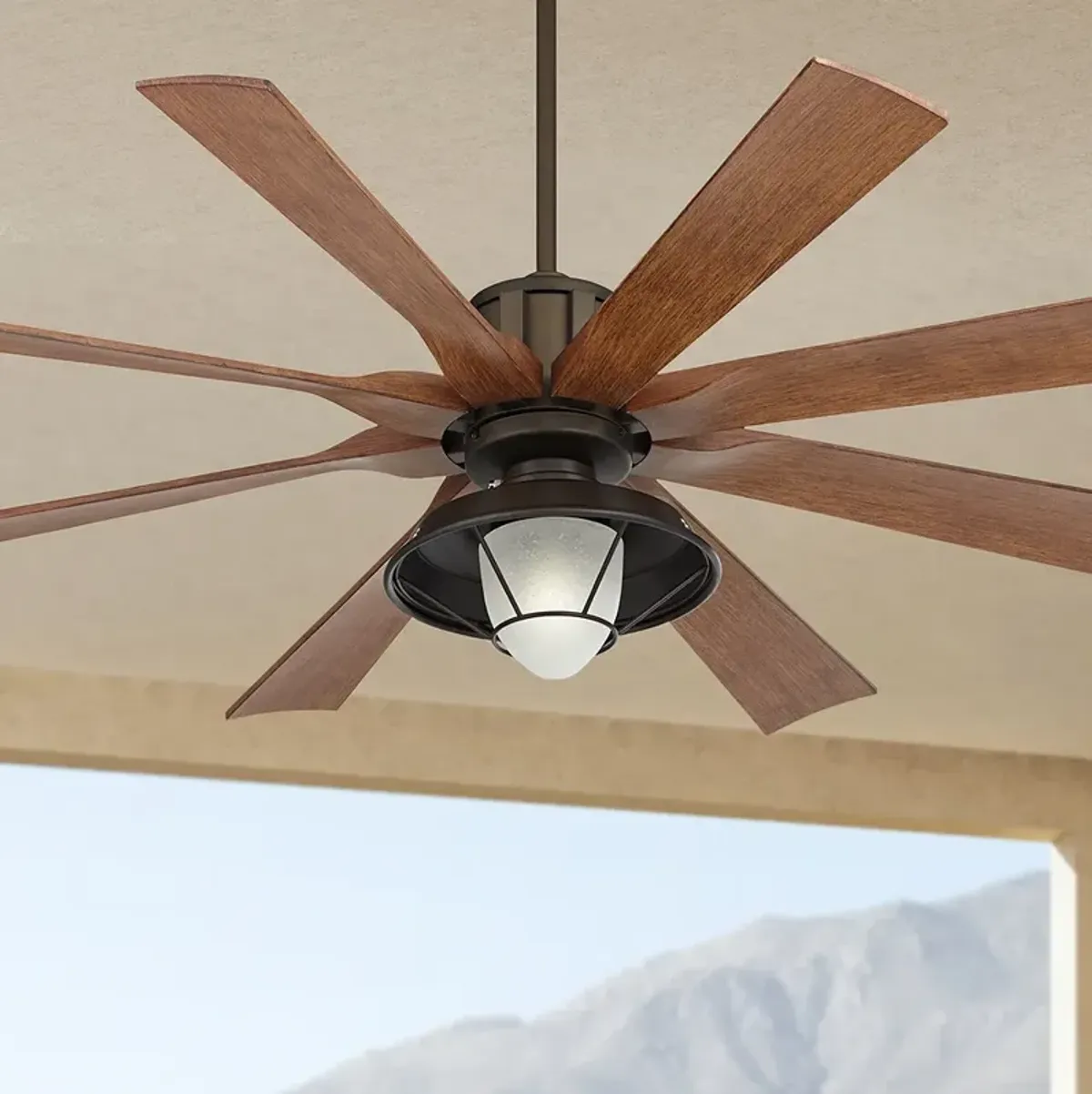 60" Possini Euro Defender Bronze Koa Ceiling Fan with Remote