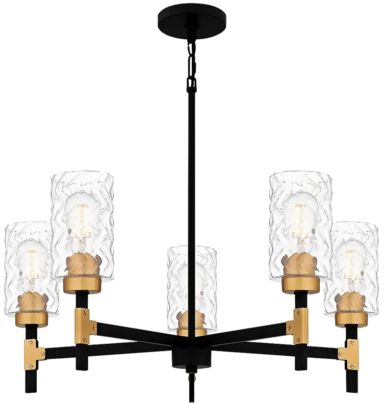 Quoizel Carly 28" Wide 5-Light Matte Black and Glass Modern Chandelier