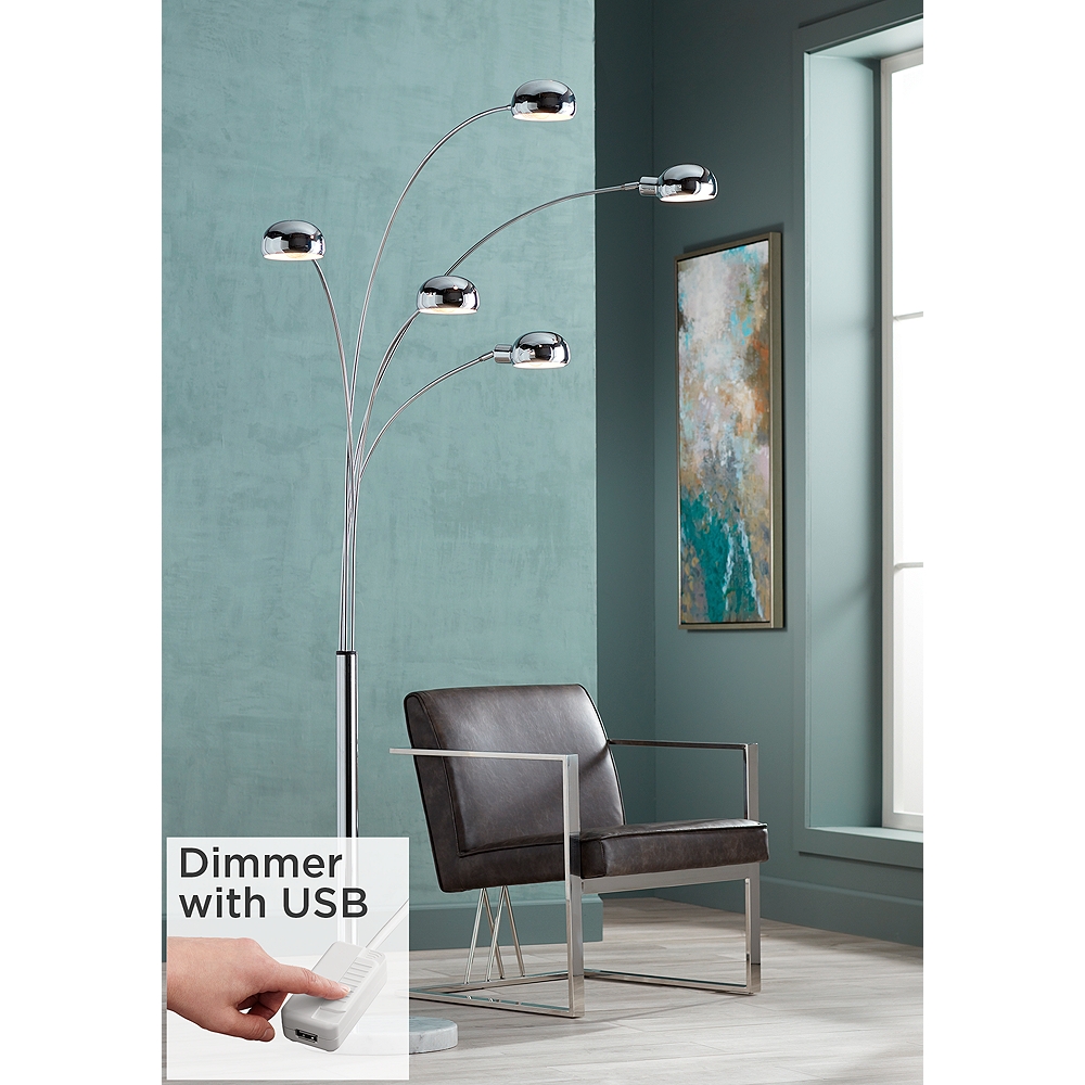 Possini Euro Infini 5-Light Arc Floor Lamp with Marble Base and USB Dimmer