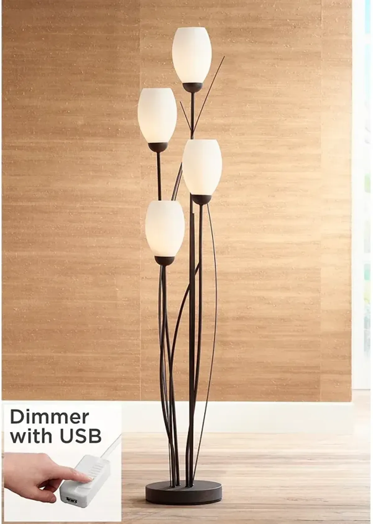 Jareth 73" Black and White 4-Light Tulip Floor Lamp with USB Dimmer