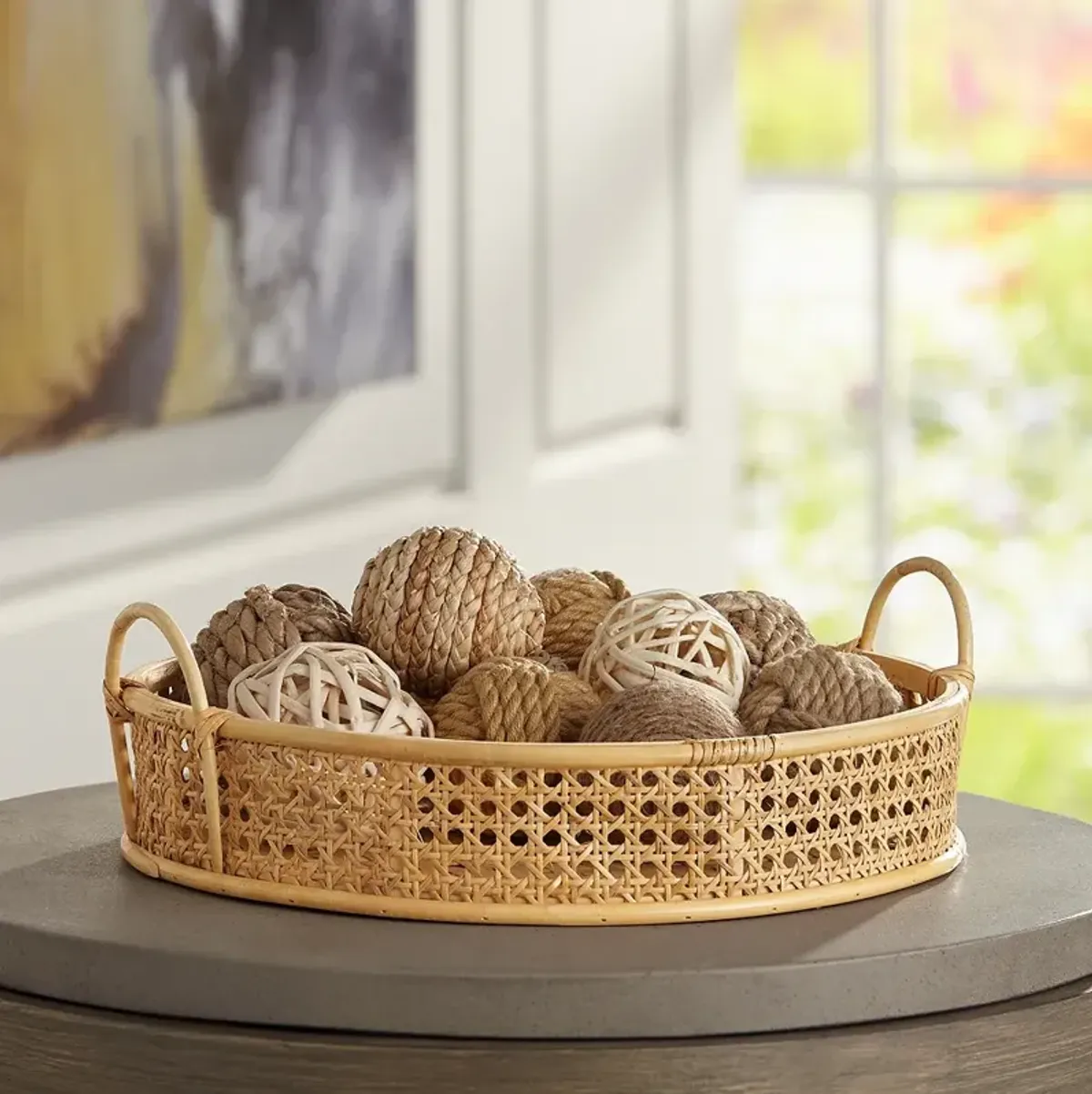 Cayuga Matte Natural Bamboo Round Decorative Tray