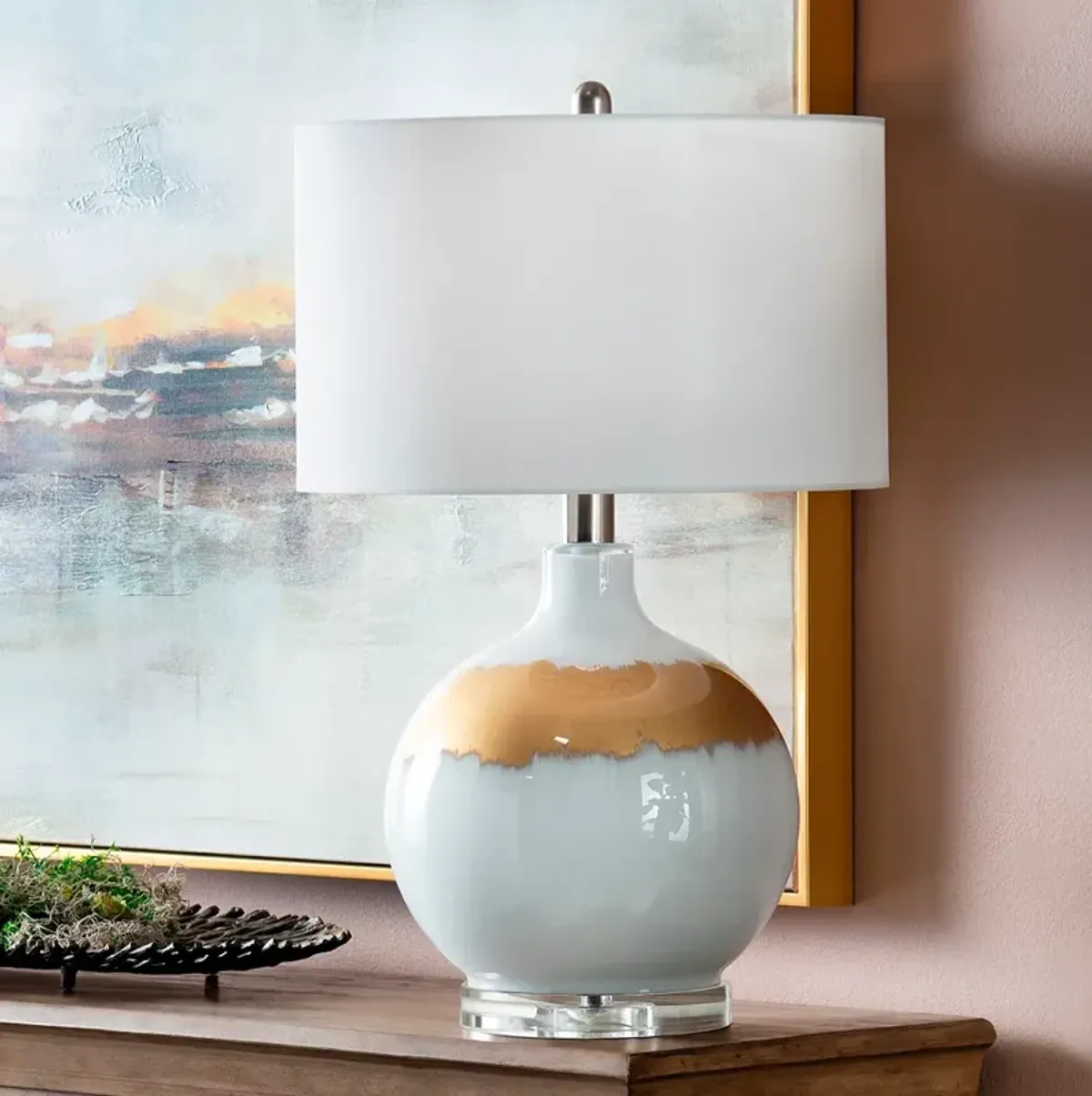 Crestview Collection Dana 27 1/2" Reverse Painted White Gold Lamp