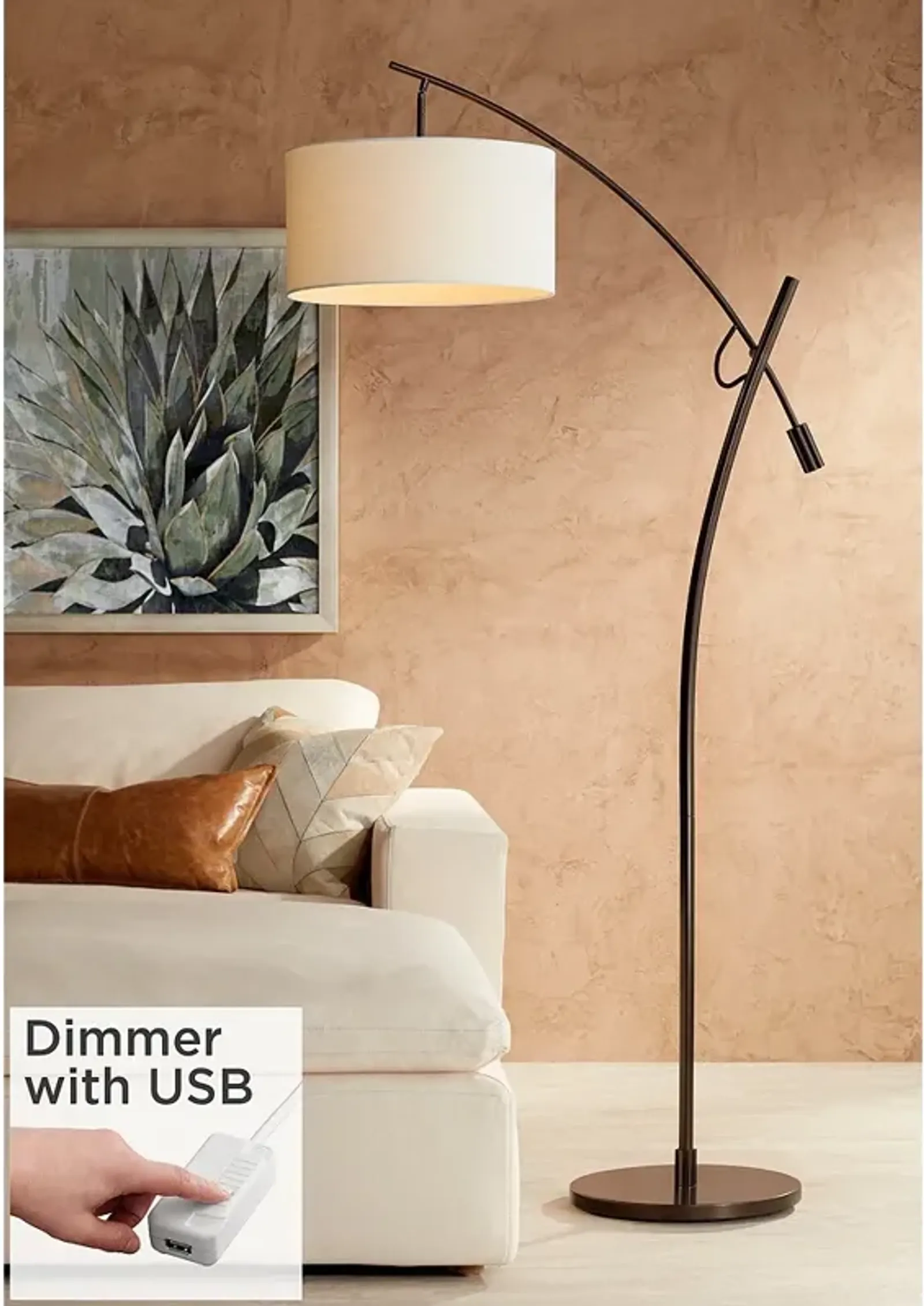 Possini Euro Raymond Bronze Boom Arc Floor Lamp with USB Dimmer