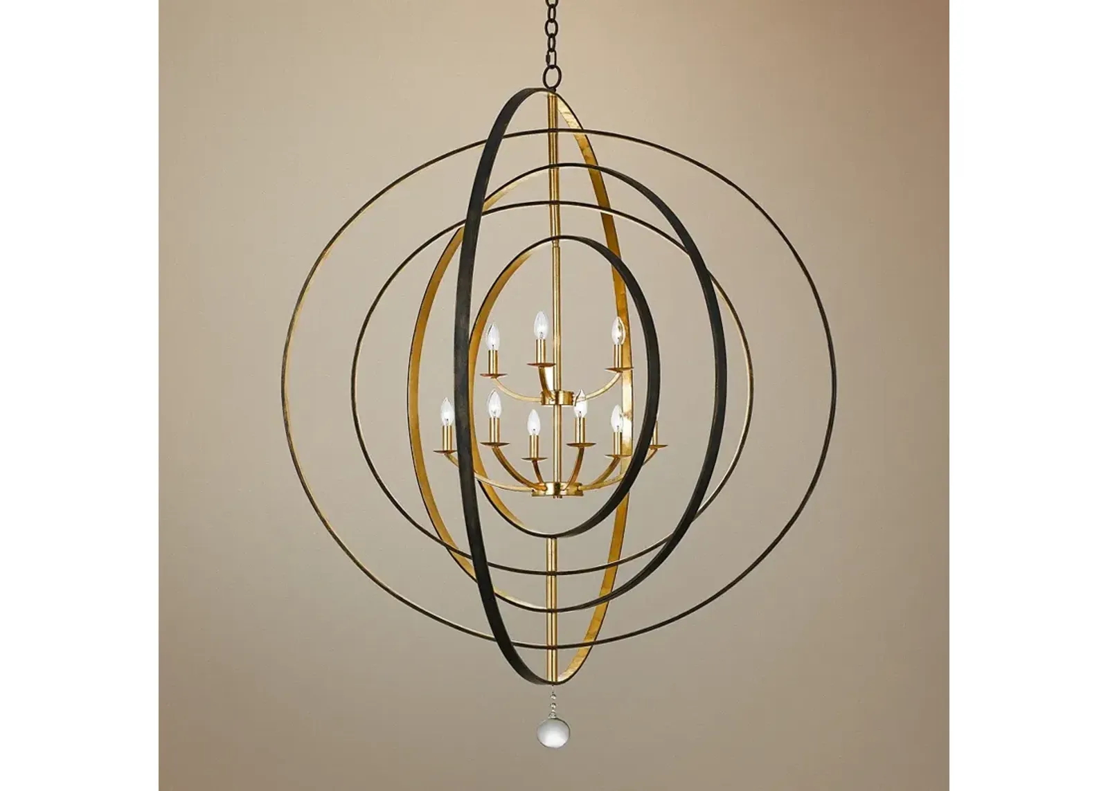 Crystorama Luna 48" Bronze and Gold 9-Light Modern Open Orb Chandelier