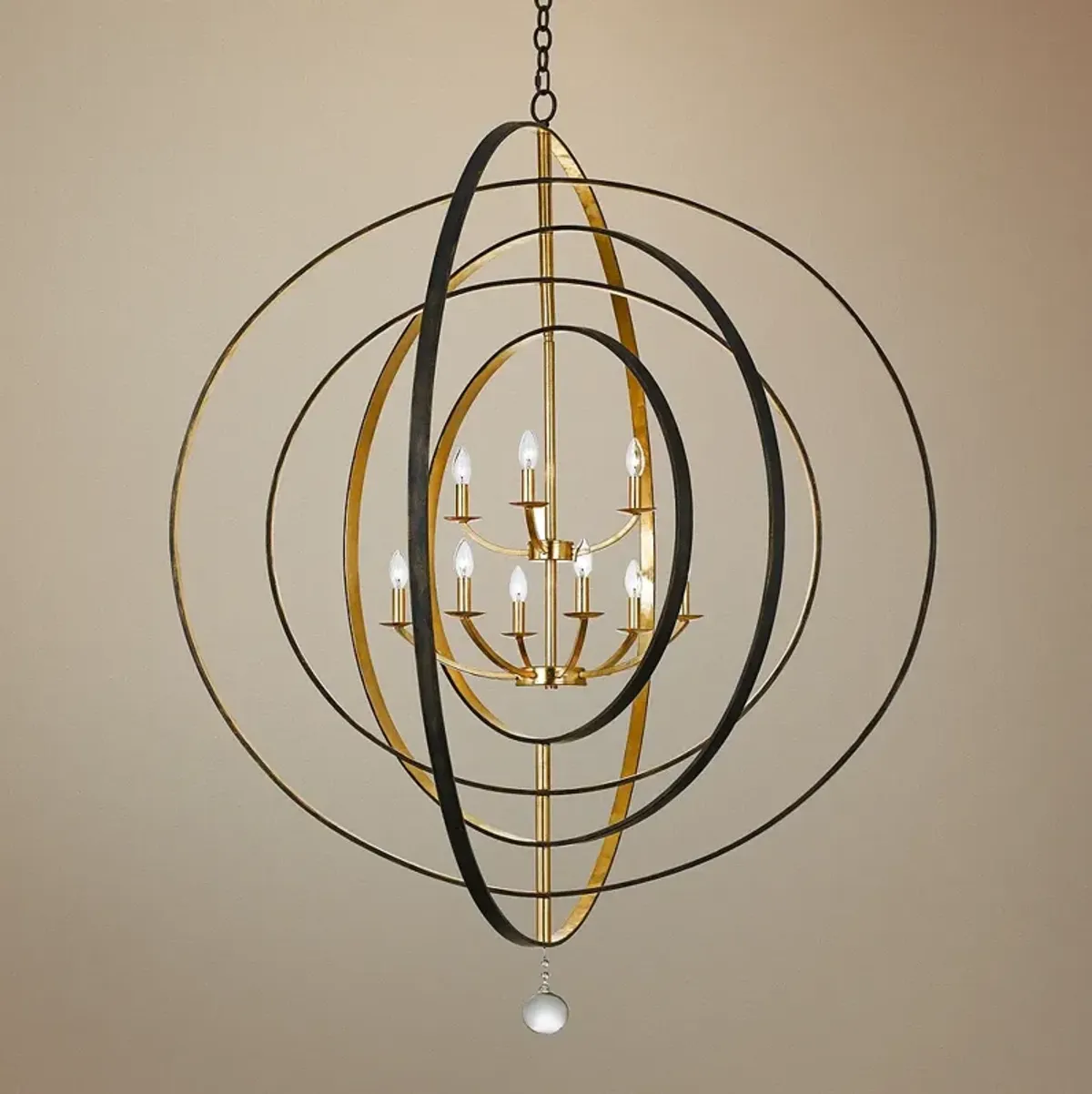 Crystorama Luna 48" Bronze and Gold 9-Light Modern Open Orb Chandelier