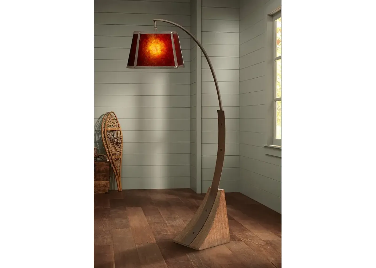 Franklin Iron Work Oak River 66 1/2" Rust and Mica Arc Floor Lamp