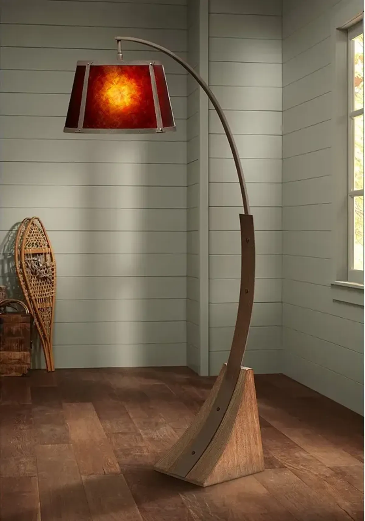 Franklin Iron Work Oak River 66 1/2" Rust and Mica Arc Floor Lamp