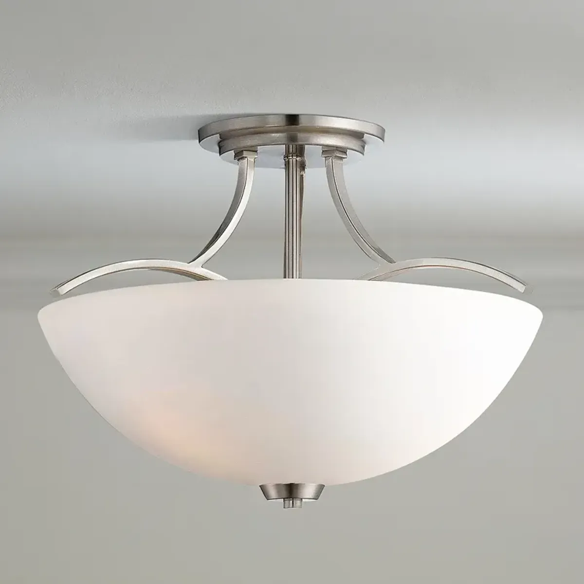 Minka Lavery Overland Park 16 1/2" Nickel White Glass Ceiling Light