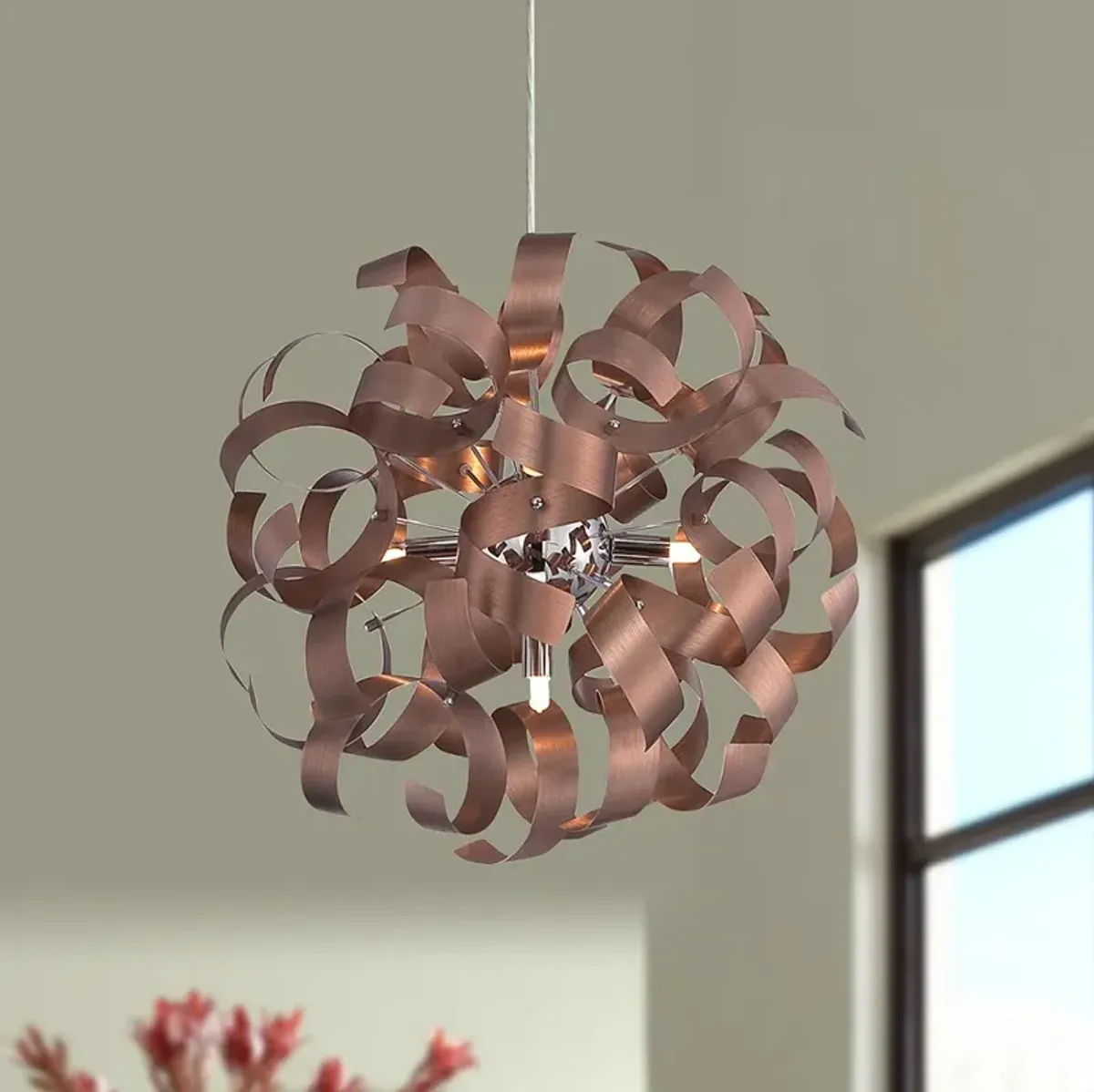 Quoizel Ribbons 17" Wide Satin Copper Steel 5-Light Pendant