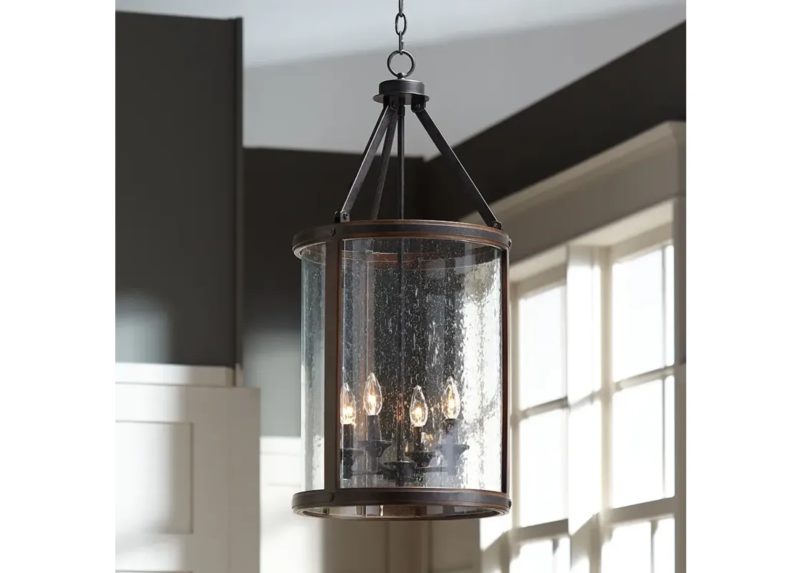 Franklin Iron Works Gorham 16" Wood and Metal 4-Light Lantern Pendant