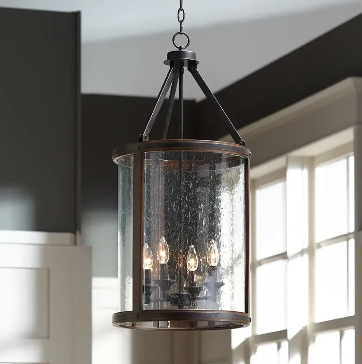 Franklin Iron Works Gorham 16" Wood and Metal 4-Light Lantern Pendant