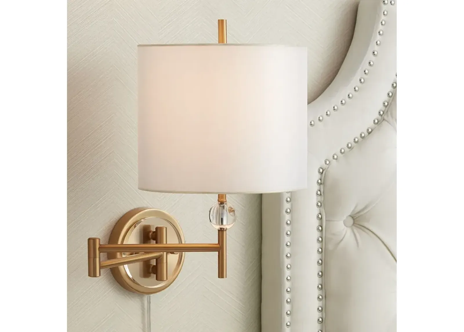 Possini Euro Kohle Brass Swing Arm Plug-In Wall Lamp with Cord Cover