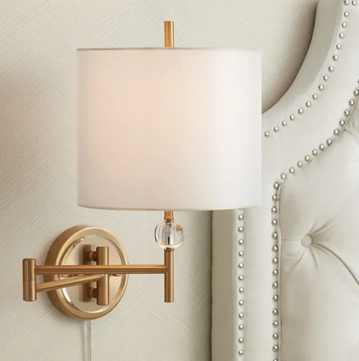 Possini Euro Kohle Brass Swing Arm Plug-In Wall Lamp with Cord Cover