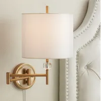 Possini Euro Kohle Brass Swing Arm Plug-In Wall Lamp with Cord Cover