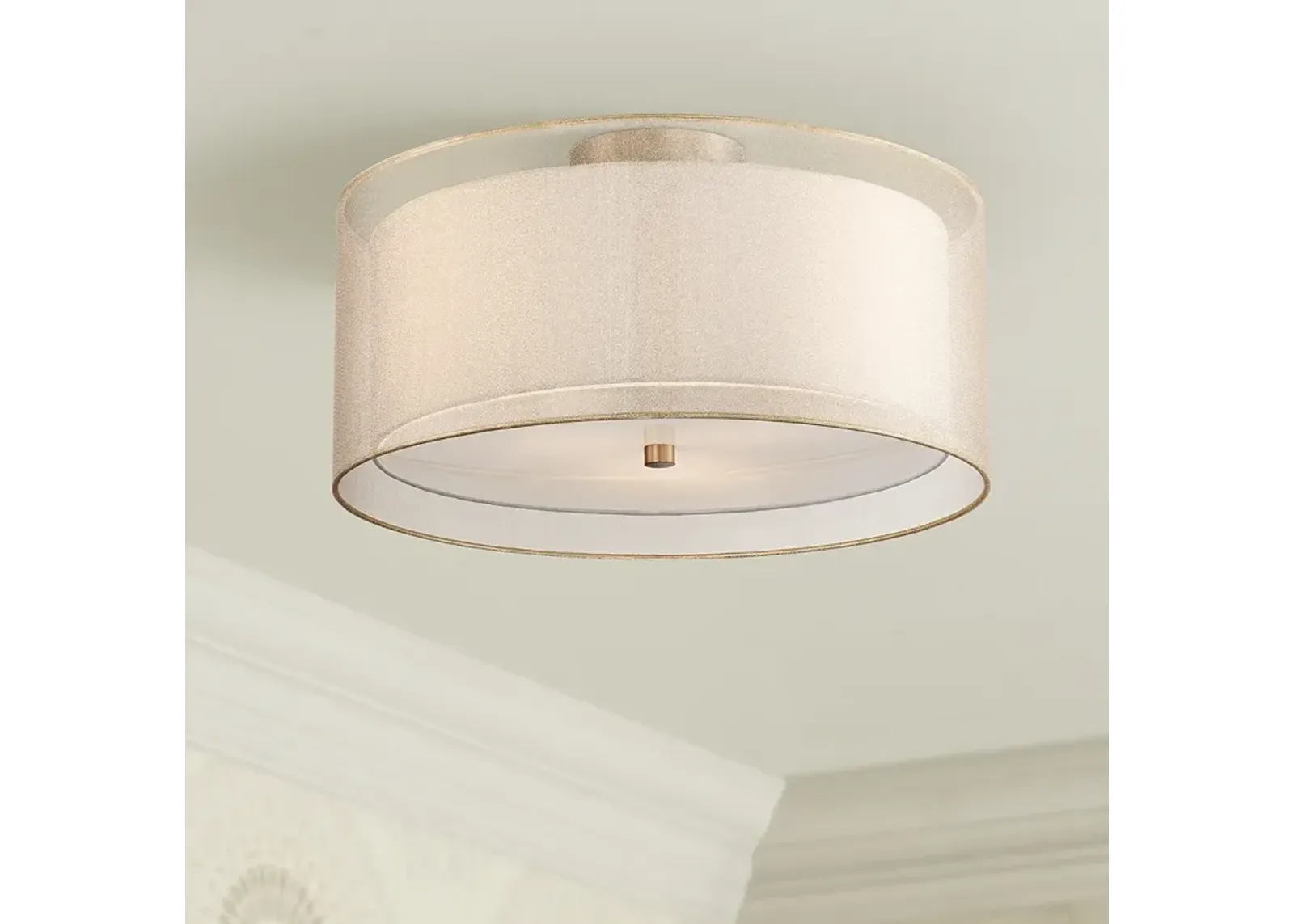 Possini Euro Double Drum 18" Wide Champagne Ceiling Light