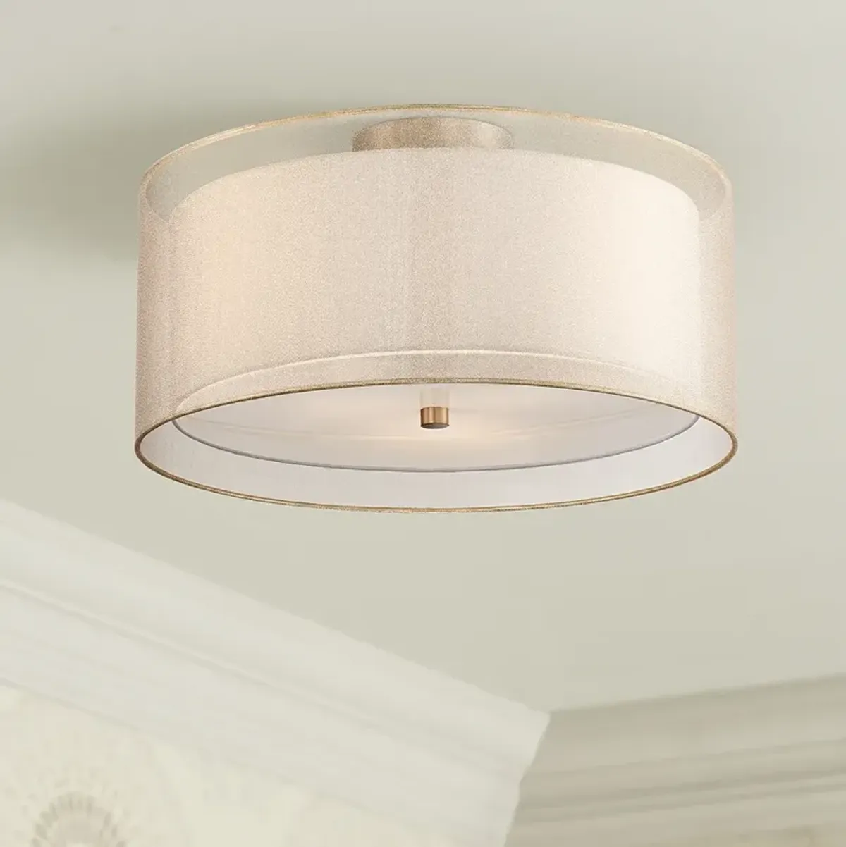 Possini Euro Double Drum 18" Wide Champagne Ceiling Light