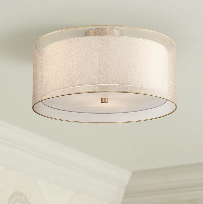 Possini Euro Double Drum 18" Wide Champagne Ceiling Light