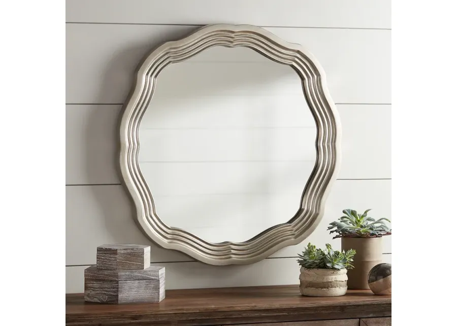 Dara Silver 32 1/2" Scalloped Round Wall Mirror