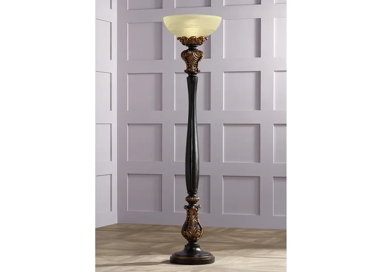 Barnes and Ivy Rita 75" High Acanthus Leaf Torchiere Floor Lamp