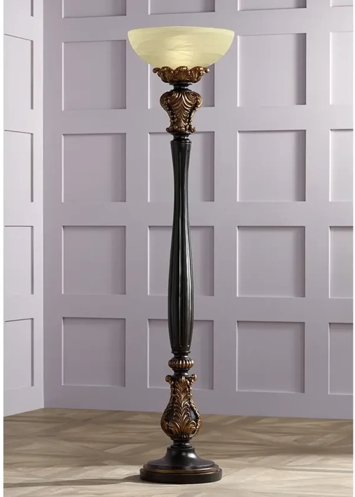 Barnes and Ivy Rita 75" High Acanthus Leaf Torchiere Floor Lamp