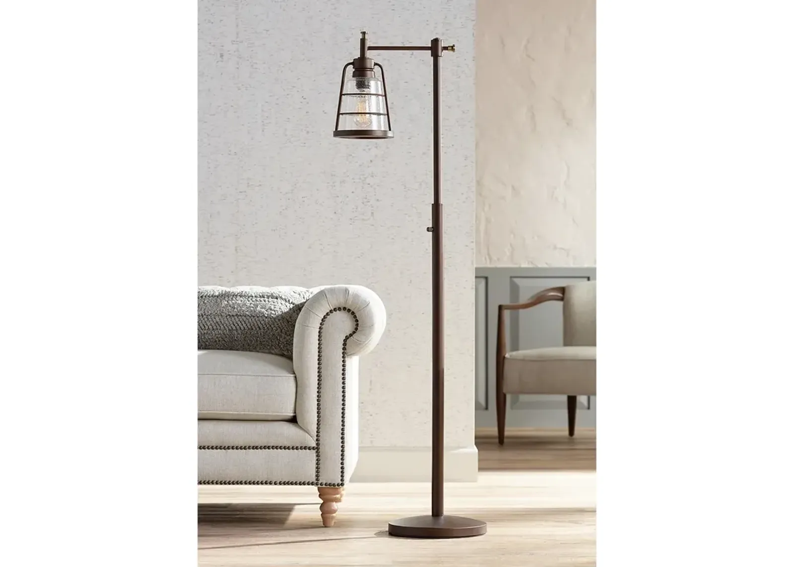 Franklin Iron Averill 61" Industrial Bronze Seeded Glass Floor Lamp