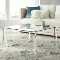 Bristol 36" Square Clear Acrylic and Glass Modern Coffee Table