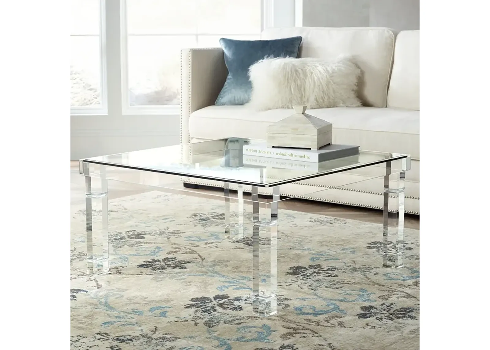 Bristol 36" Square Clear Acrylic and Glass Modern Coffee Table