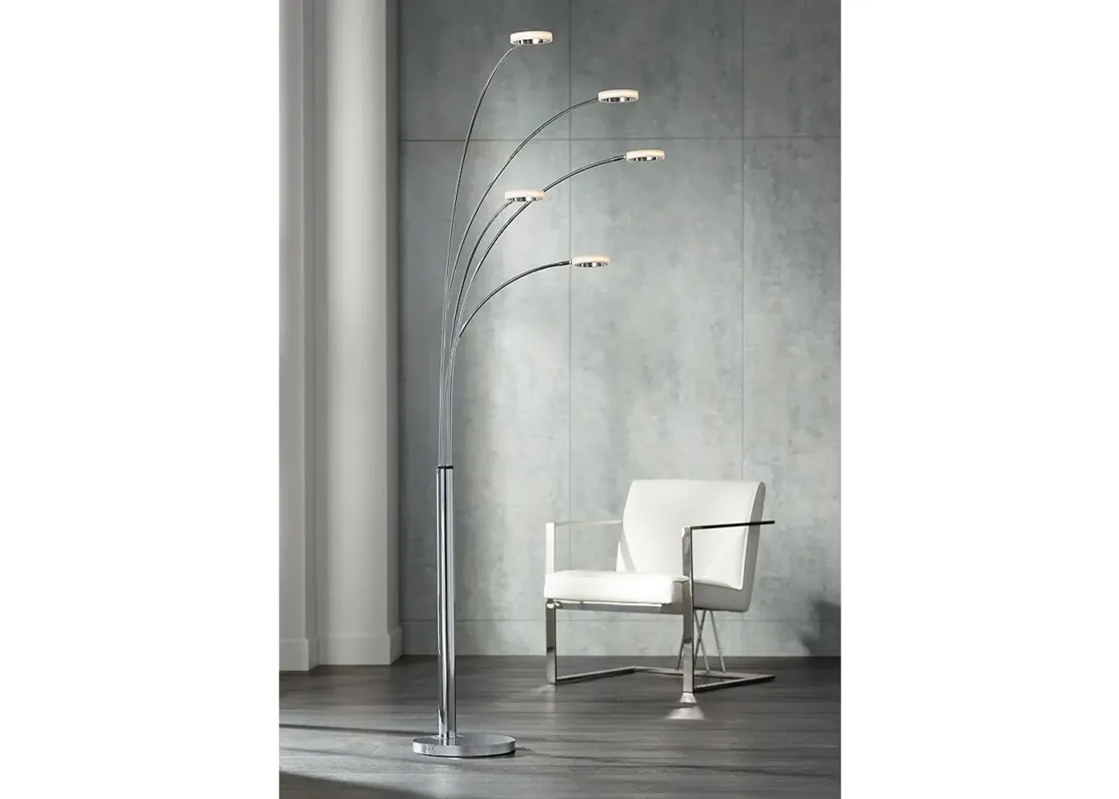 Possini Euro Aldo 88" High Chrome 5-Light Modern LED Arc Floor Lamp