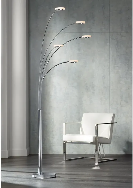 Possini Euro Aldo 88" High Chrome 5-Light Modern LED Arc Floor Lamp