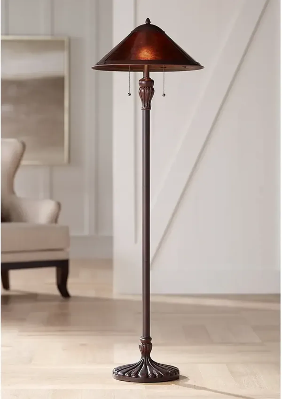 Regency Hill Capistrano 57 1/2" High Pull Chain Mica Shade Floor Lamp