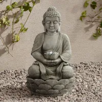 Sitting Buddha 22" High LED Faux Stone Outdoor Fountain