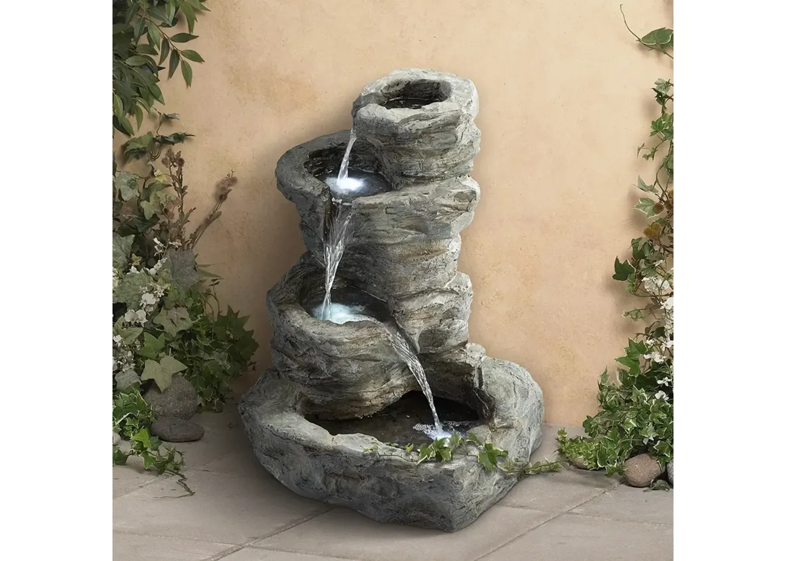 Rock Cascade 22" Gray Stone Outdoor Fountain with LED Light