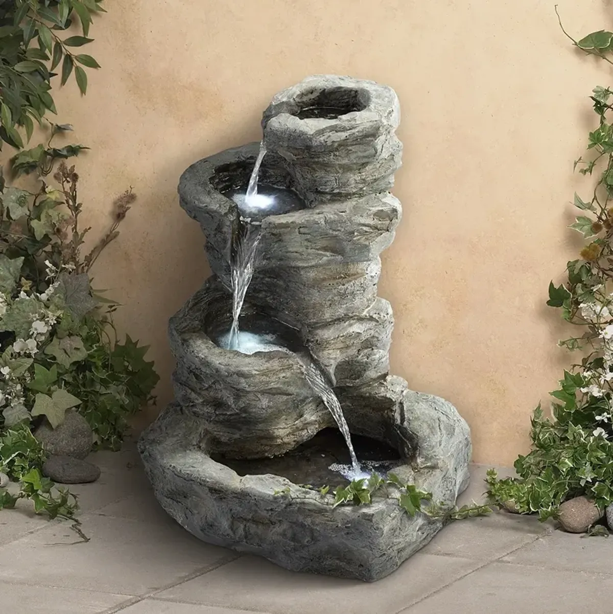 Rock Cascade 21 3/4" High Gray Faux Stone LED Light Outdoor Fountain