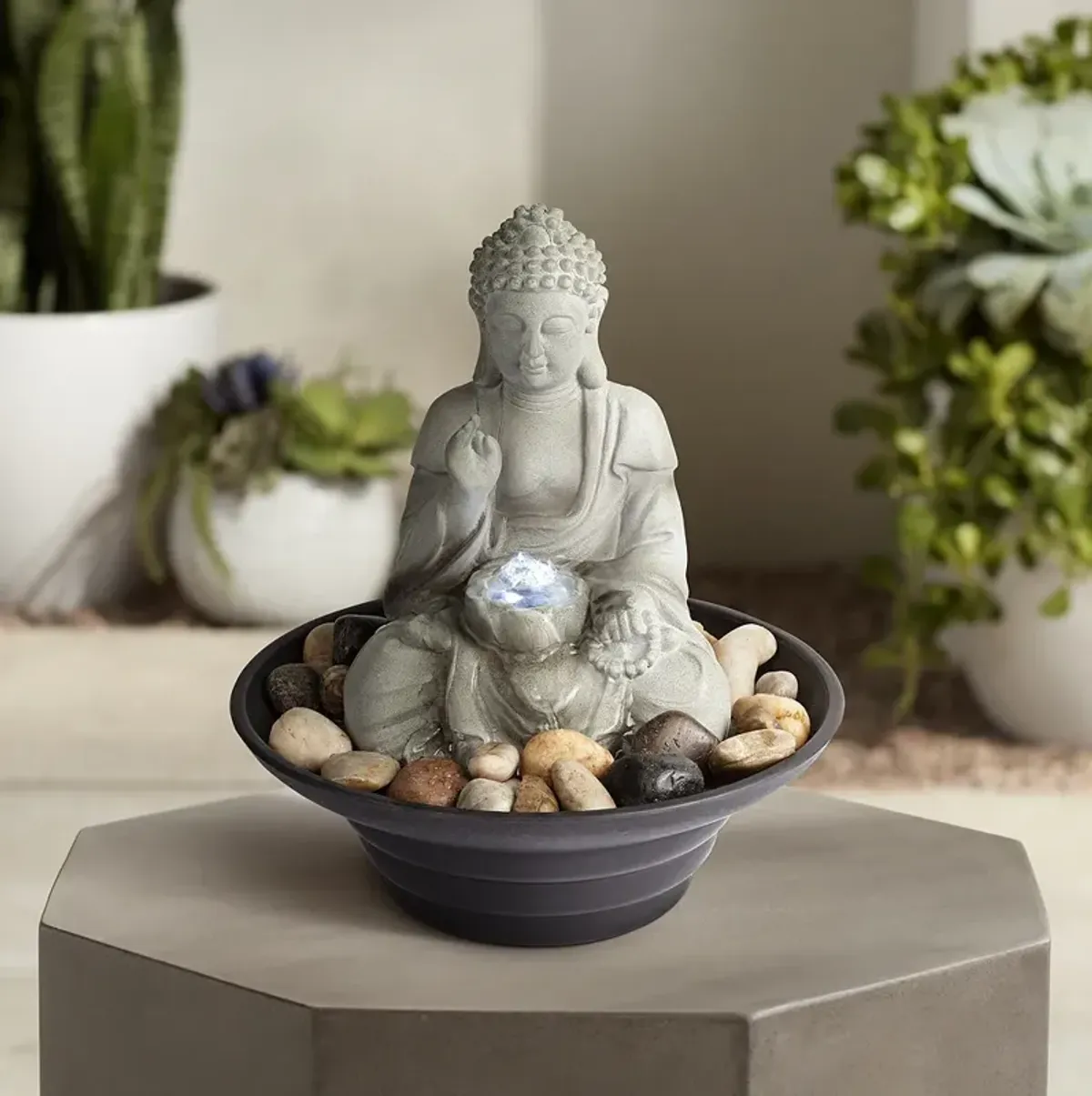 Sitting Buddha 10" High LED Tabletop Zen Fountain