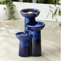 3-Bowl 26 3/4" High Blue Cobalt Ceramic LED Fountain