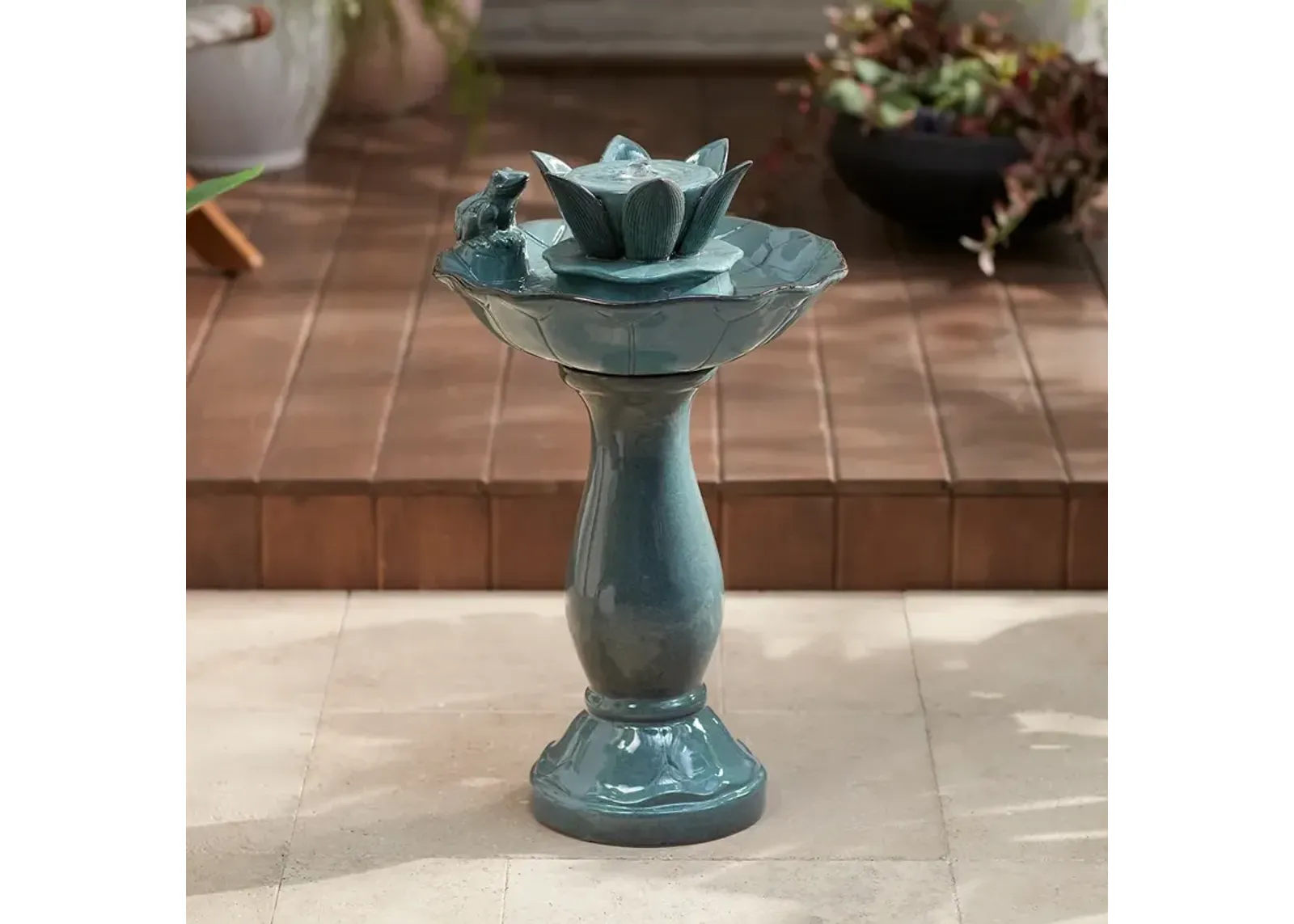 Pleasant Pond 25 1/4" Outdoor Pedestal Frog Fountain