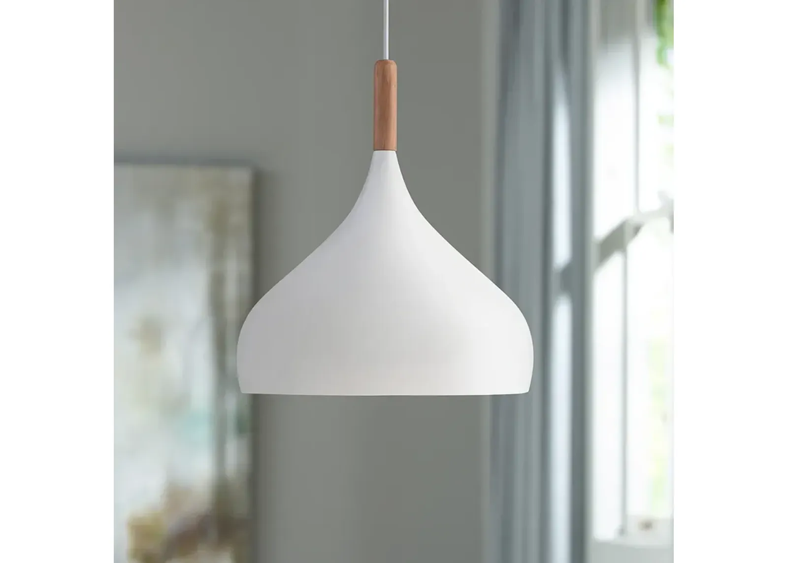 Possini Euro Felton 13" Wide White and Wood Modern Mini Pendant