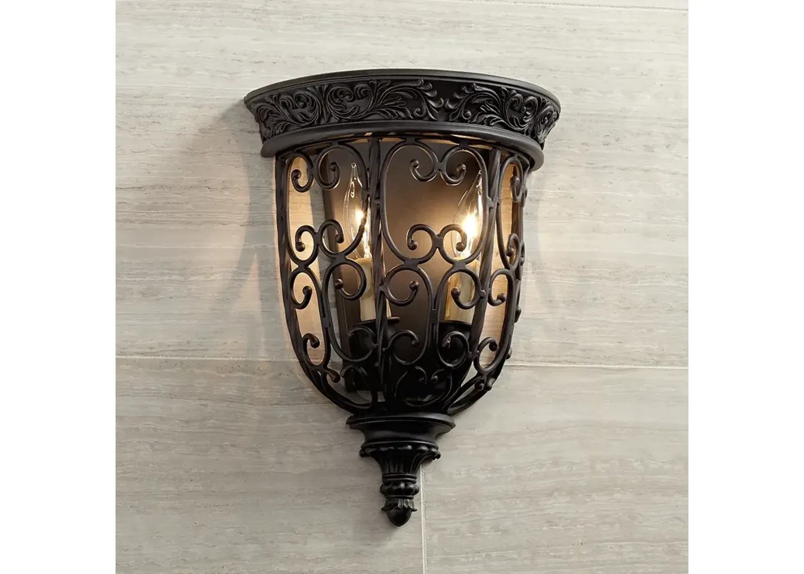 Franklin Iron Works French Scroll 14 1/4" Rubbed Bronze Wall Sconce